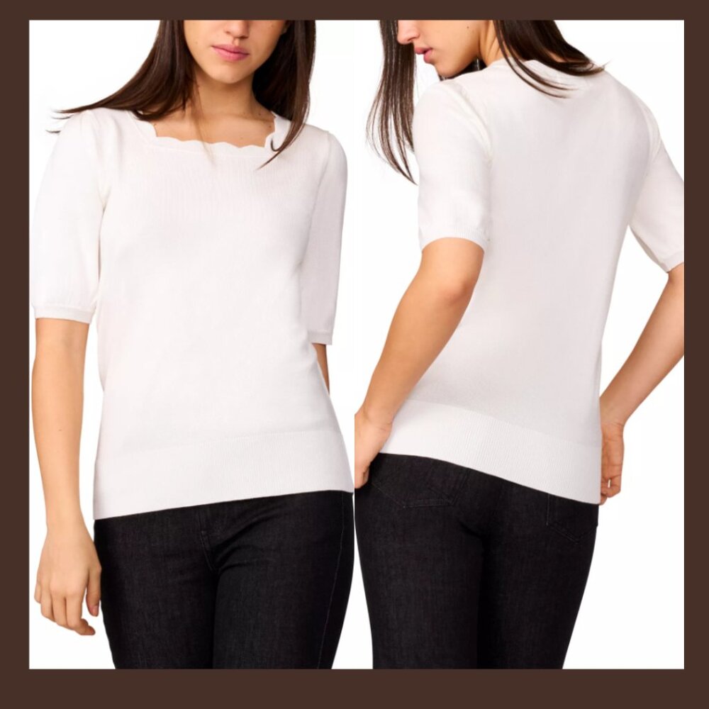 Melissa Paige Scalloped Short-Sleeve Sweater Sz L NWT